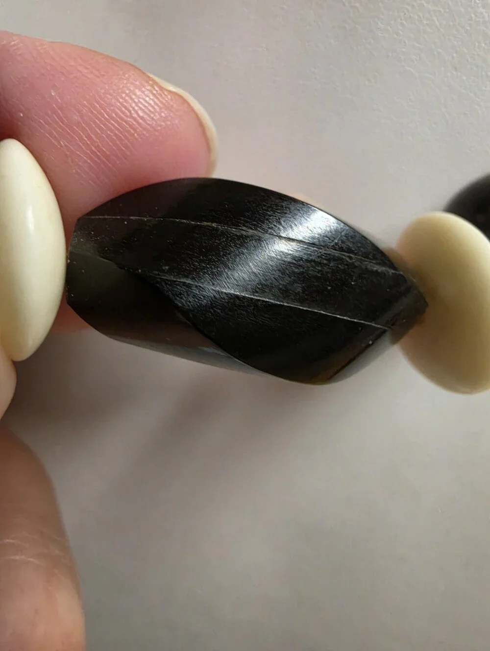 Vintage Tribal Carved Bone, Horn, UV Butterscotch Amber Choker